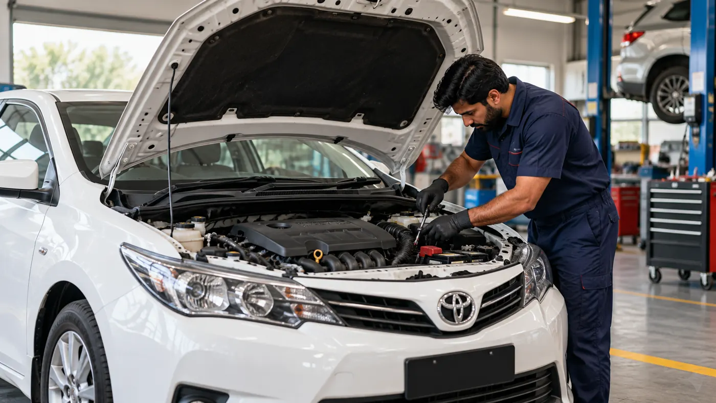 Mechanic working on a Toyota engine
