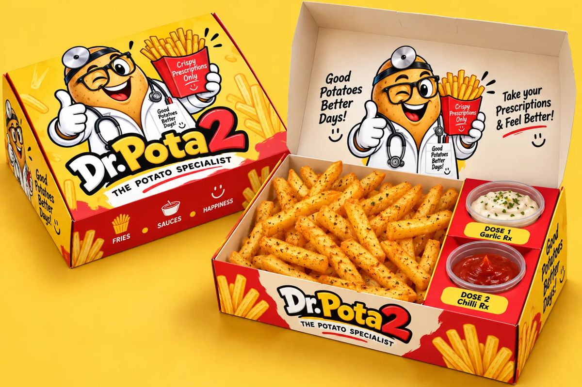 Dr. Pota2 fries box with crispy fries and dips